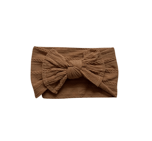 Cable Knit Bow Headwrap in Brown for baby girls ages 0-12 Months