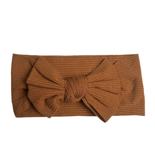 Ribbed Bow Headwrap In Dark Brown