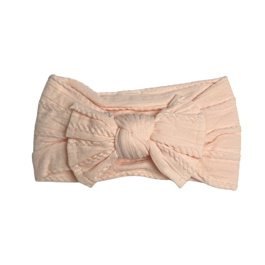 Cable Knit Bow Headwrap in Light Pink