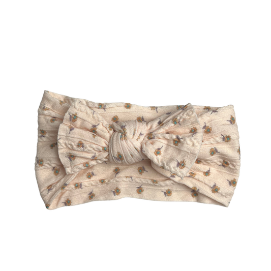 Cable Knit Bow Headwrap in Dainty Floral
