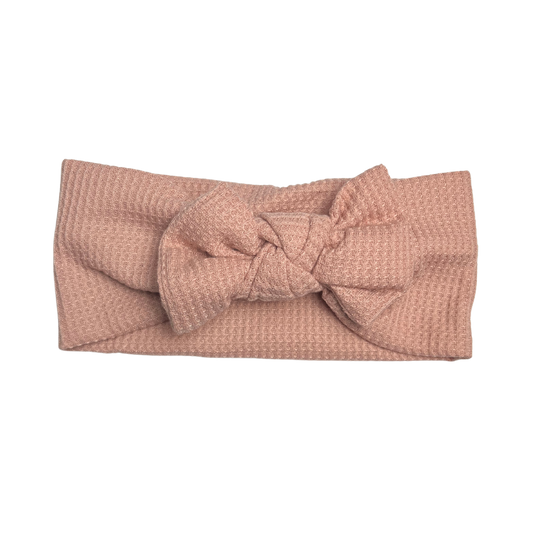 Waffle Knit Bow Headwrap in Blush