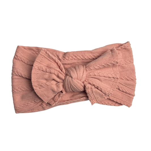 Cable Knit Bow Headwrap in Pink