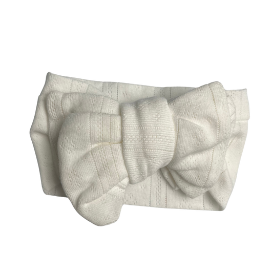 Pointelle Bow Headwrap in White