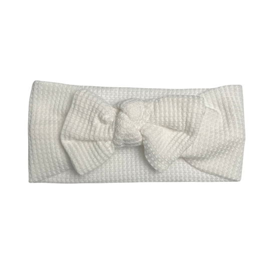 Waffle Knit Bow Headwrap In White