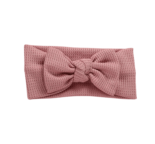 Waffle Knit Bow Headwrap in Mauve