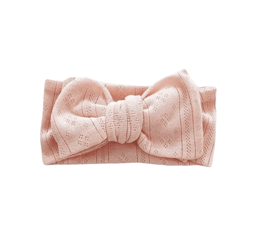 Pointelle Bow Headwrap in Bubblegum