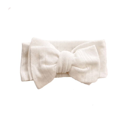 Pointelle Bow Headwrap in White